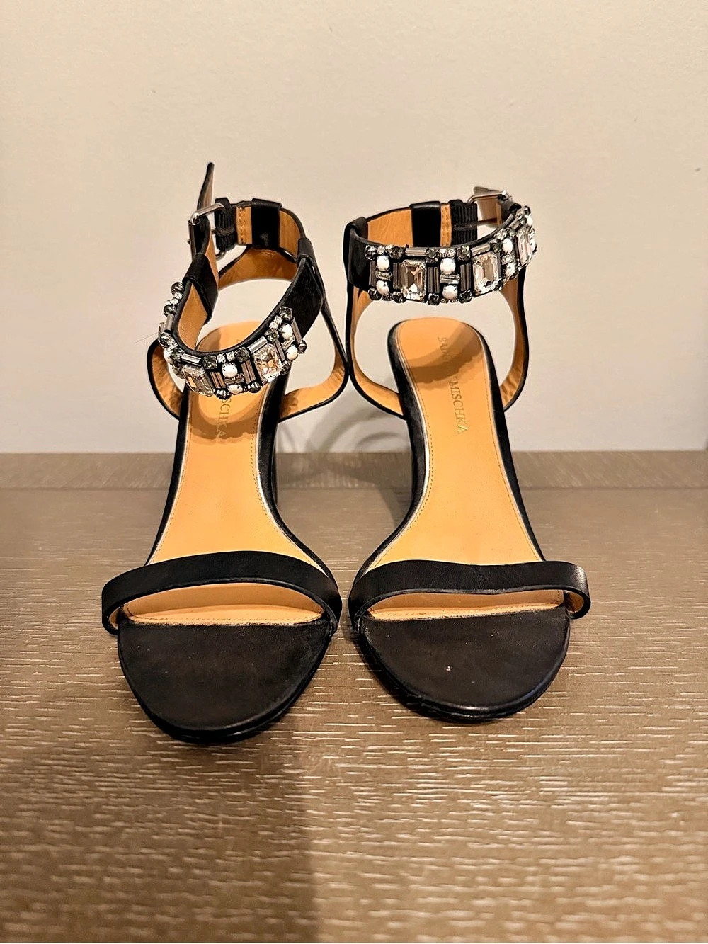 Badgley Mischka Louise Peep-Toe Block Heel Black Heels
